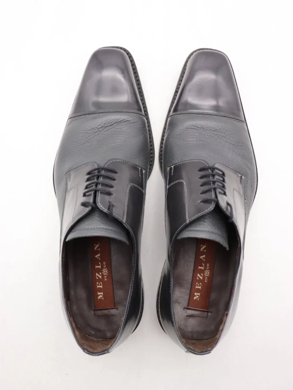 Mezlan Gray Leather Cap Toe Men's Size 8.5 M Derby Oxford Dress Shoes